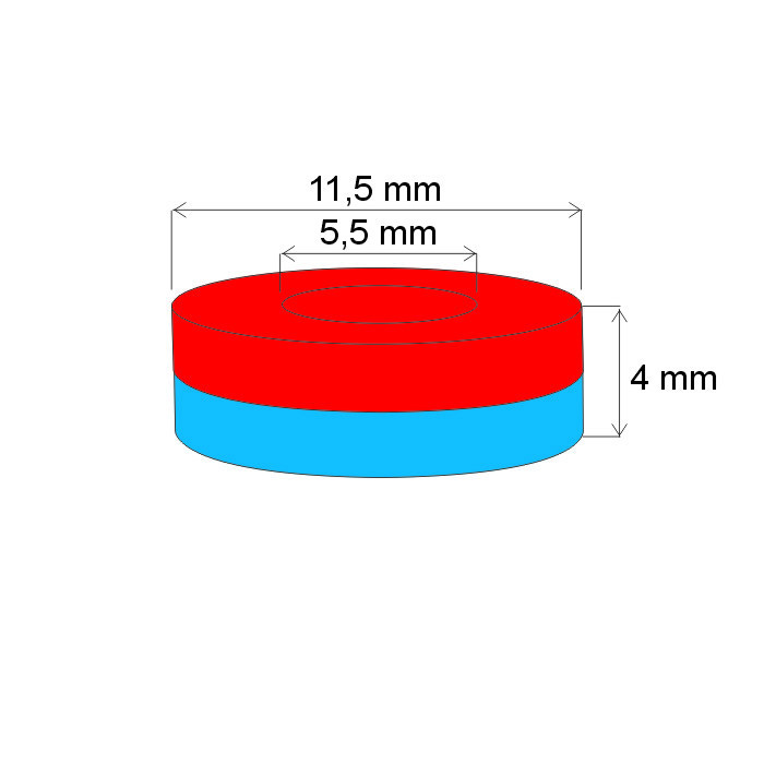 Neodymový magnet mezikruží pr.11,5x pr.5,5x4 N 80 °C, VMM4-N30