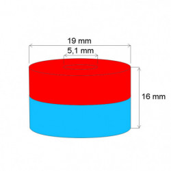 Neodymový magnet mezikruží pr.19x pr.5,1x16 N 120 °C, VMM4H-N35H