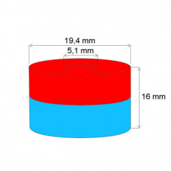 Neodymový magnet mezikruží pr.19,4x pr.5,1x16 N 120 °C, VMM4H