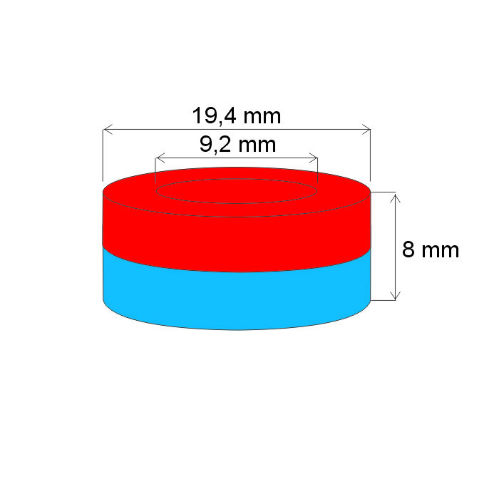 Neodymový magnet mezikruží pr.19,4x pr.9,2x8 N 120 °C, VMM4H-N35H