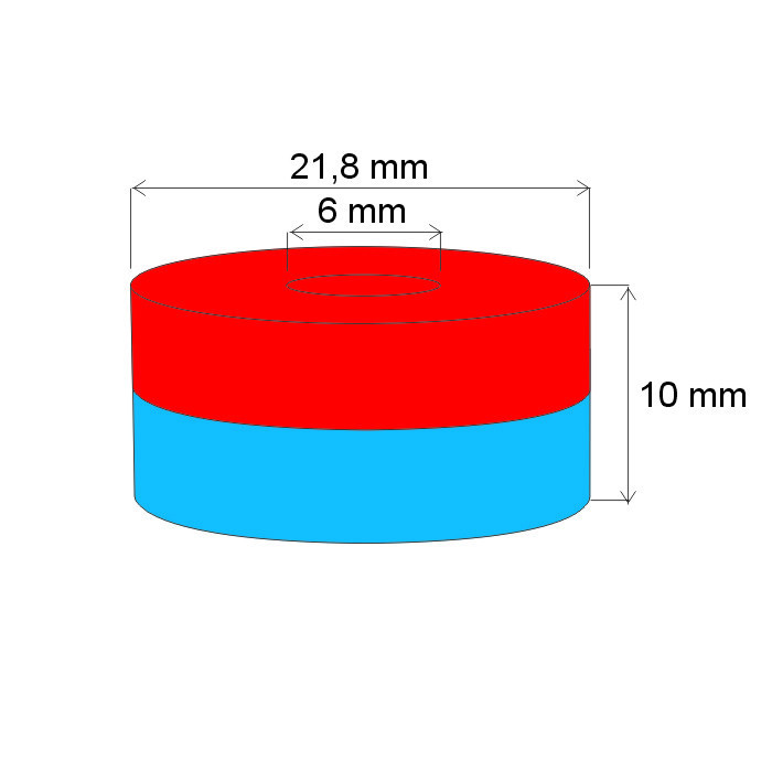 Neodymový magnet mezikruží pr.21,8x pr.6x10 N 120 °C, VMM4H-N35H