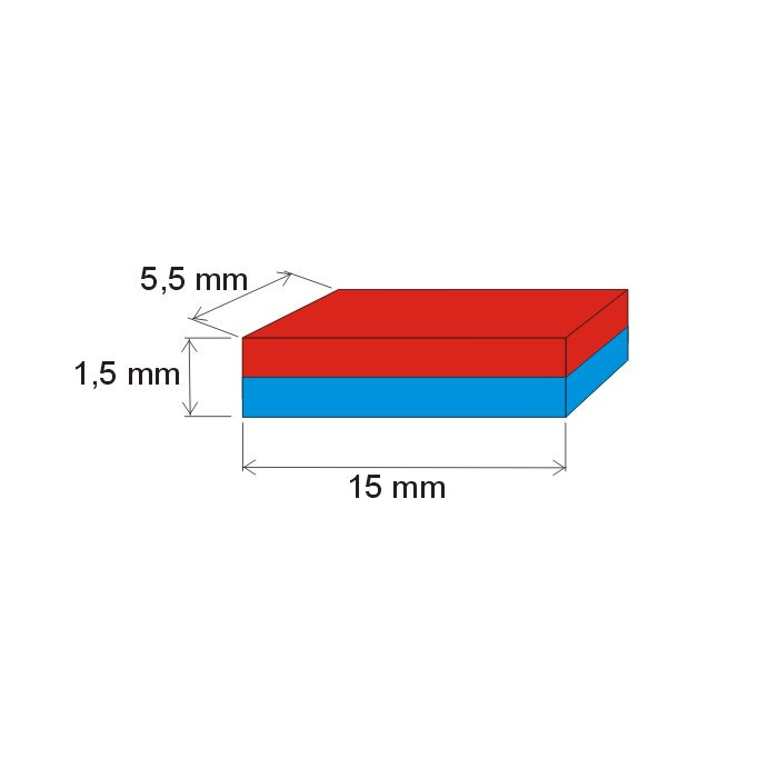 Neodymový magnet kvádr 15x5,5x1,5 P 80 °C, VMM8-N45