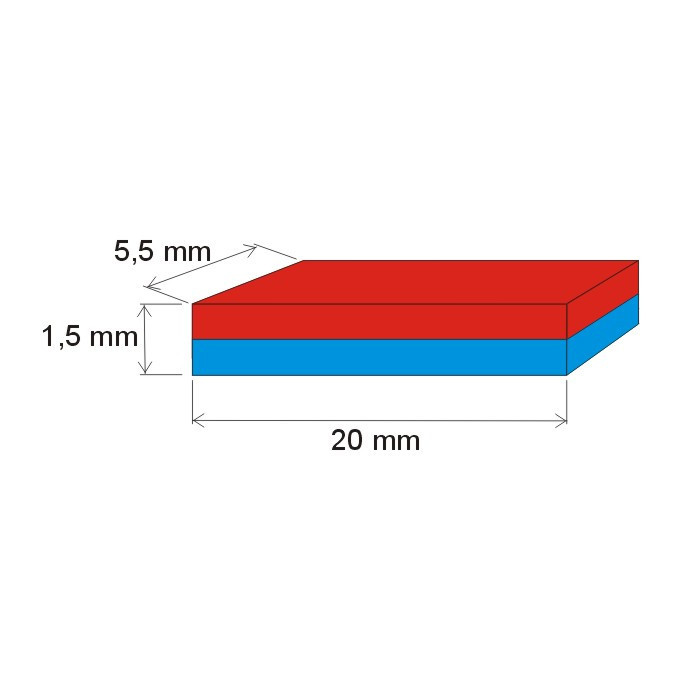 Neodymový magnet kvádr 20x5,5x1,5 P 150 °C, VMM6SH-N40SH