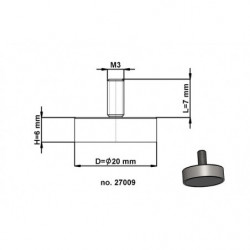 Magnetická čočka se stopkou pr. 20 x výška 6 mm s vnějším závitem M3, délka závitu 7 mm