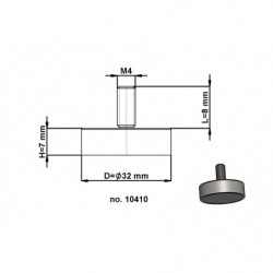 Magnetická čočka se stopkou pr. 32 x výška 7 mm s vnějším závitem M4, délka závitu 8 mm