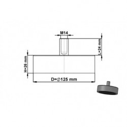 Magnetická čočka se stopkou pr. 125 x výška 26 mm s vnitřním závitem M14, délka závitu 24 mm