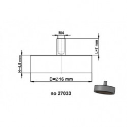 Magnetická čočka se stopkou pr. 16, výška 4,5 mm s vnitřním závitem M4. délka závitu 7 mm.