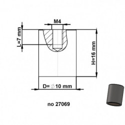 Magnetická čočka válcová pr. 10 x výška 16 mm s vnitřním závitem M4. délka závitu 7 mm