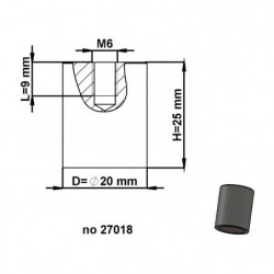 Magnetická čočka válcová pr. 20 x výška 25 mm s vnitřním závitem M6. délka závitu 9 mm