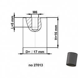 Magnetická čočka válcová pr. 17 x výška 16 mm s vnitřním závitem M6. délka závitu 5 mm
