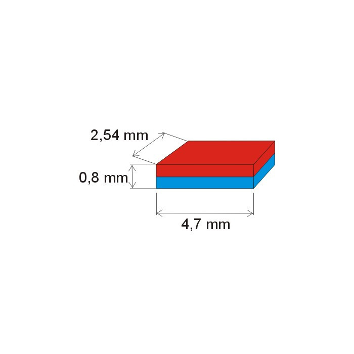 Neodymový magnet kvádr 4,7x2,54x0,8 E 150 °C, VMM6SH-N40SH