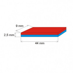 Neodymový magnet kvádr 44x9x2,5 N 80 °C, VMM4-N35