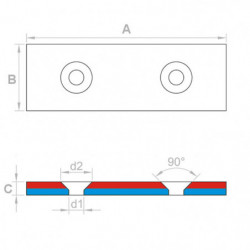 Neodymový magnet kvádr s dírou pro šroub se zápustnou hlavou 60 x 20 x 4 N 80 °C, VMM4-N35