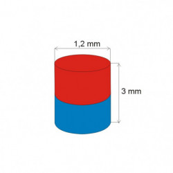 Neodymový magnet válec pr.1,2x3 N 80 °C, VMM5-N38