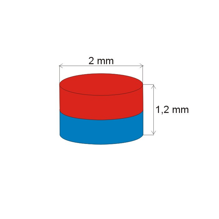Neodymový magnet válec pr.2x1,2 N 80 °C, VMM8-N45