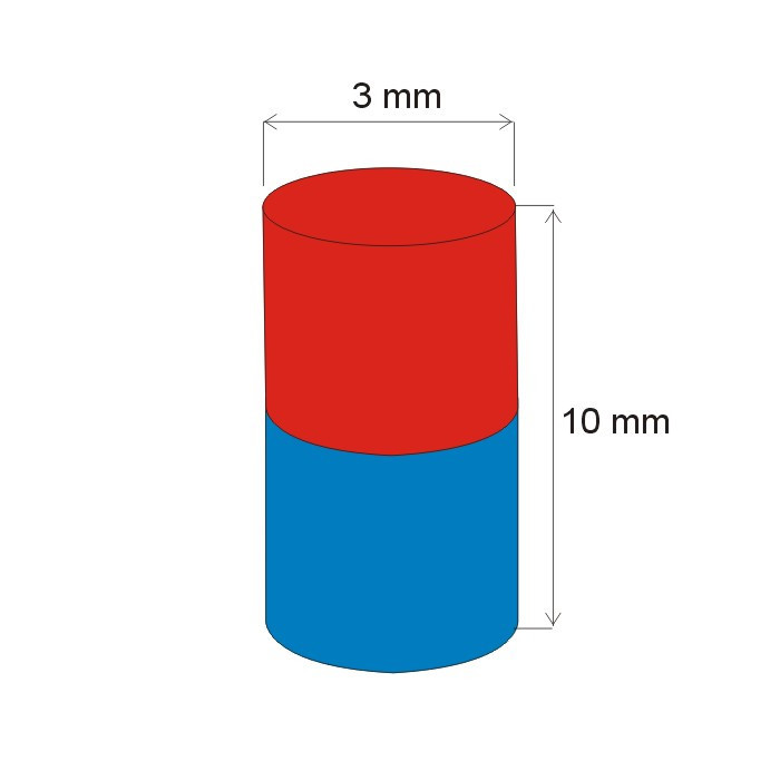Neodymový magnet válec pr.3x10 N 80 °C, VMM4-N35