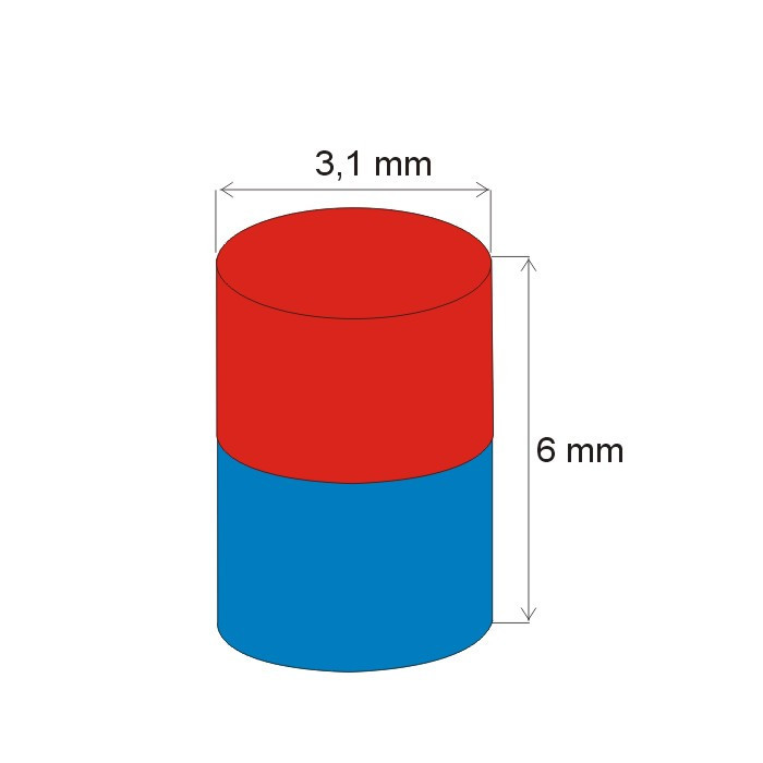 Neodymový magnet válec pr.3,1x6 N 80 °C, VMM4-N30