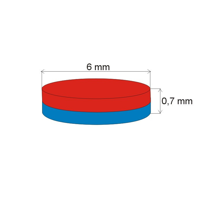 Neodymový magnet válec pr.6x0,7 N 80 °C, VMM4