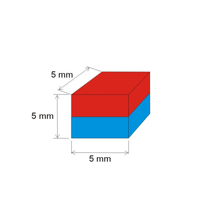 Neodymový magnet kvádr 5x5x5 Au 80 °C, VMM10-N50