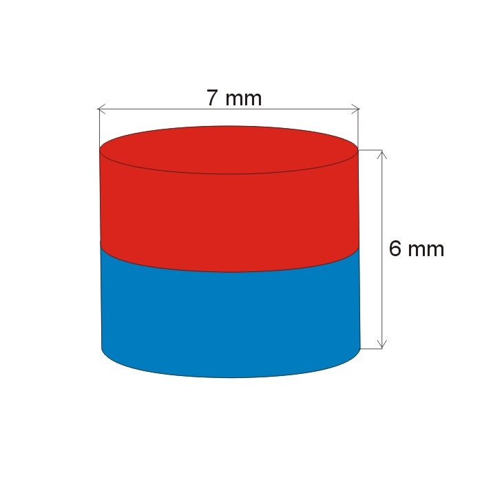 Neodymový magnet válec pr.7x6&nbsp_N 80 °C, VMM7-N42