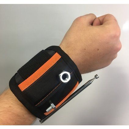 Magnetický držák na zápěstí s nastavitelným suchým zipem a vysouvací magnetickou tyčí