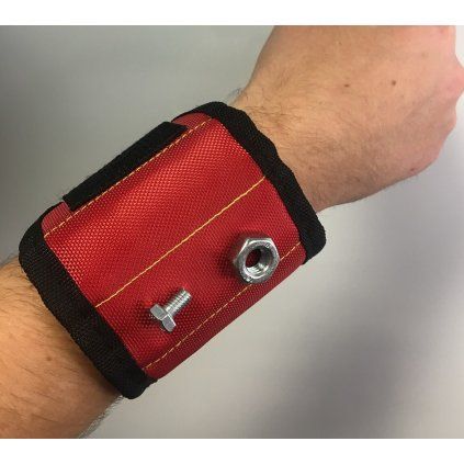 Červený magnetický držák šroubů na zápěstí se zapínáním na suchý zip